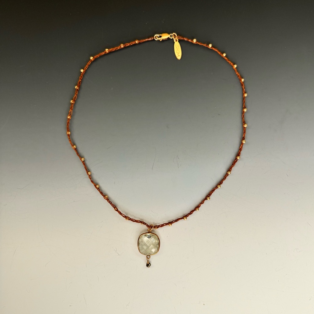 SKM waxed cord prasiolite gold vermeil necklace
